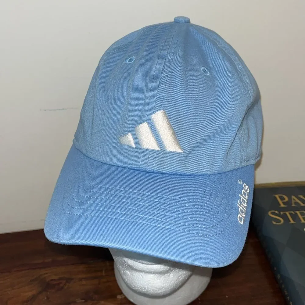 Lightly worn adidas sewn UNC North Carolina Blue buckle back baseball cap hat